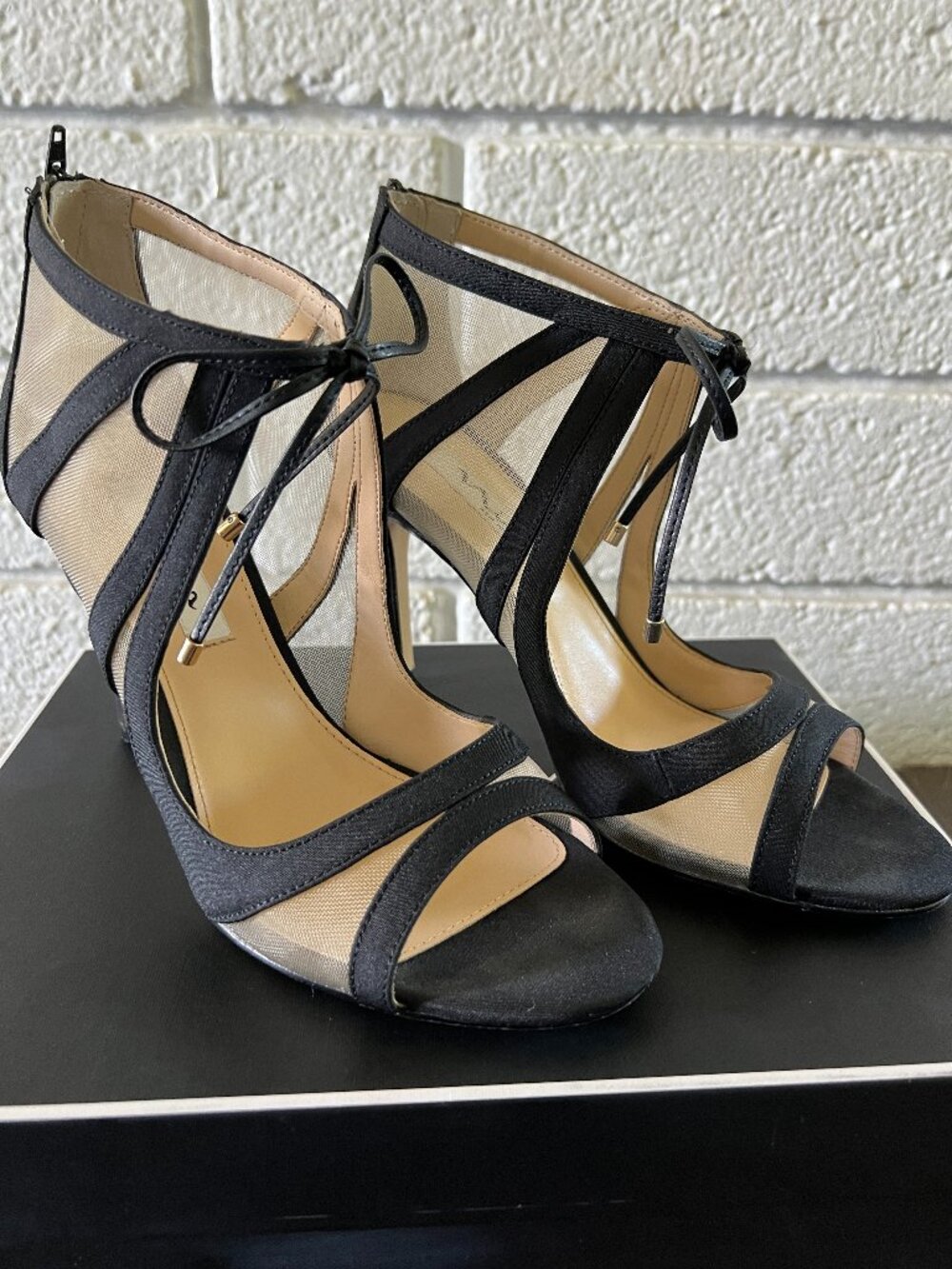 Nina Cherie-YM Black Satin Mesh Heels Size 8.5 Womens